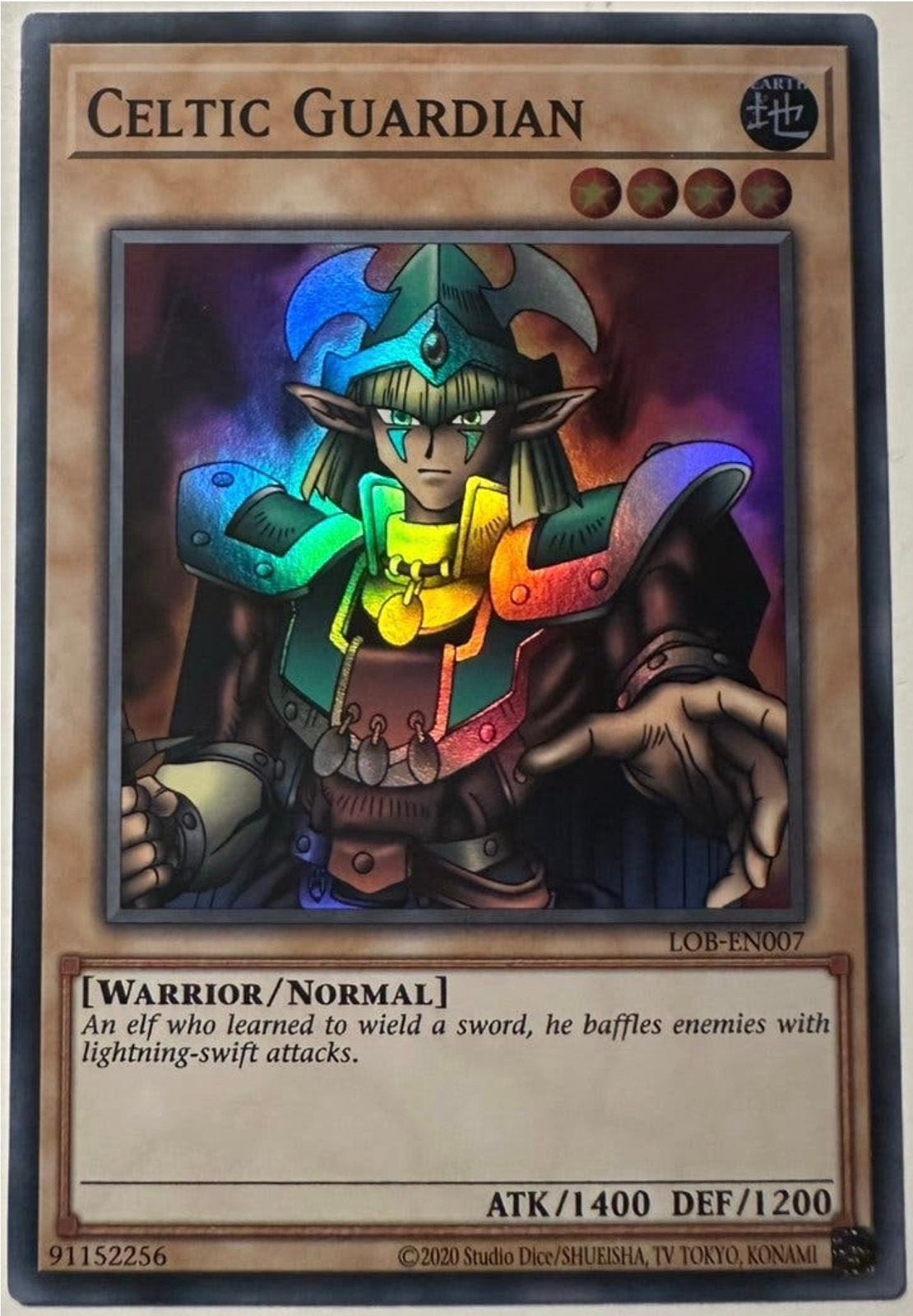 Yu-Gi-Oh! Celtic Guardian LOB Print !, Ophalen of Verzenden, Zo goed als nieuw, Losse kaart, Foil