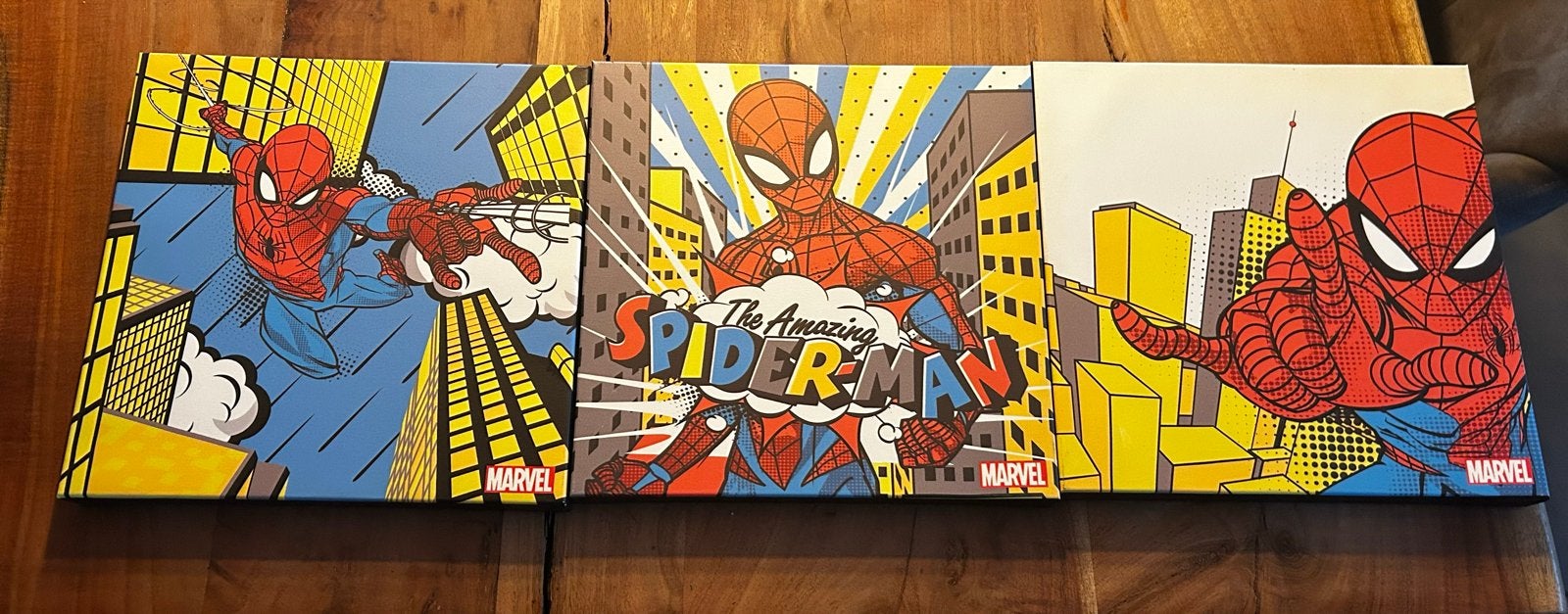 Set van 3 Spider-Man canvas schilderijen, Minder dan 50 cm, Ophalen of Verzenden, Zo goed als nieuw, Schilderij