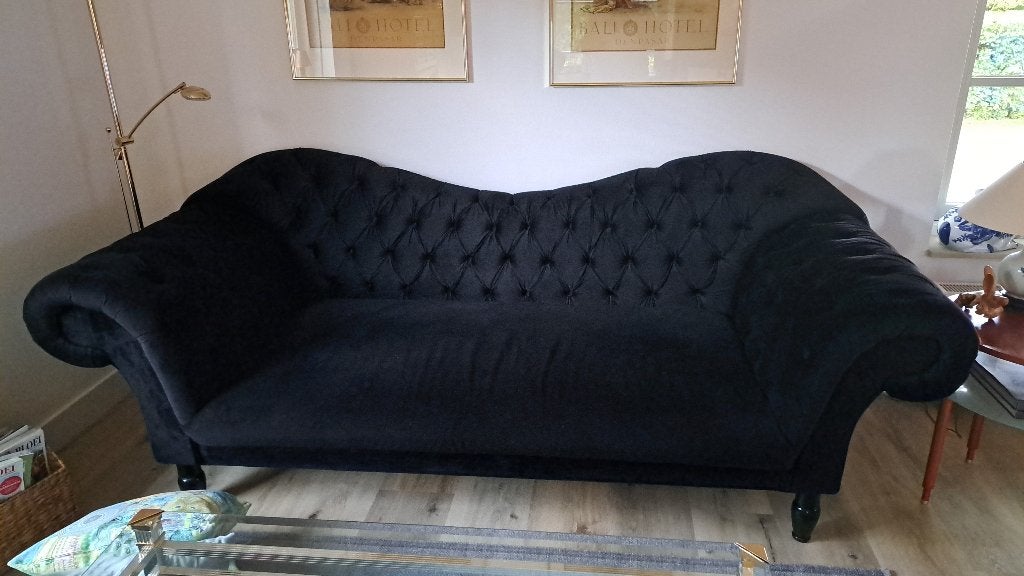 Zwarte fluwelen chaise lounge bank, Ophalen, Zo goed als nieuw, Driepersoons
