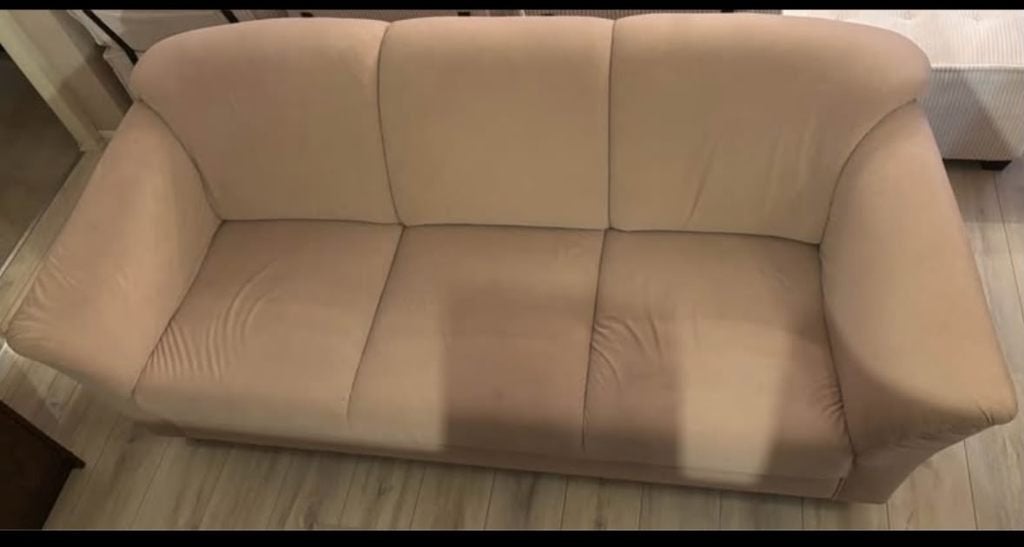 Bankstel 5-zits beige/taupe – 3-zits + 2-zits bank, Huis en Inrichting, Gebruikt, 75 tot 100 cm, Rechte bank, Stof