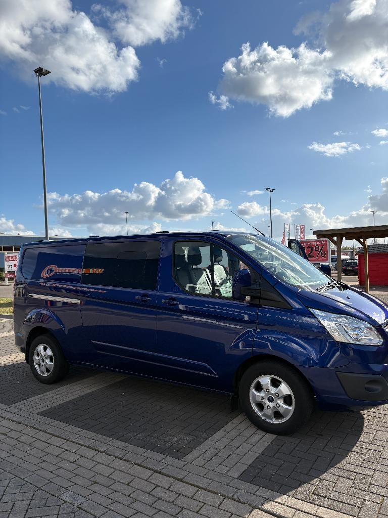 Ford Transit Custom 290,L2h1,dub cab, Auto, 2.0 Tdci 130PK, Auto's, 1995 cc, Blauw, Leder en Stof, Diesel