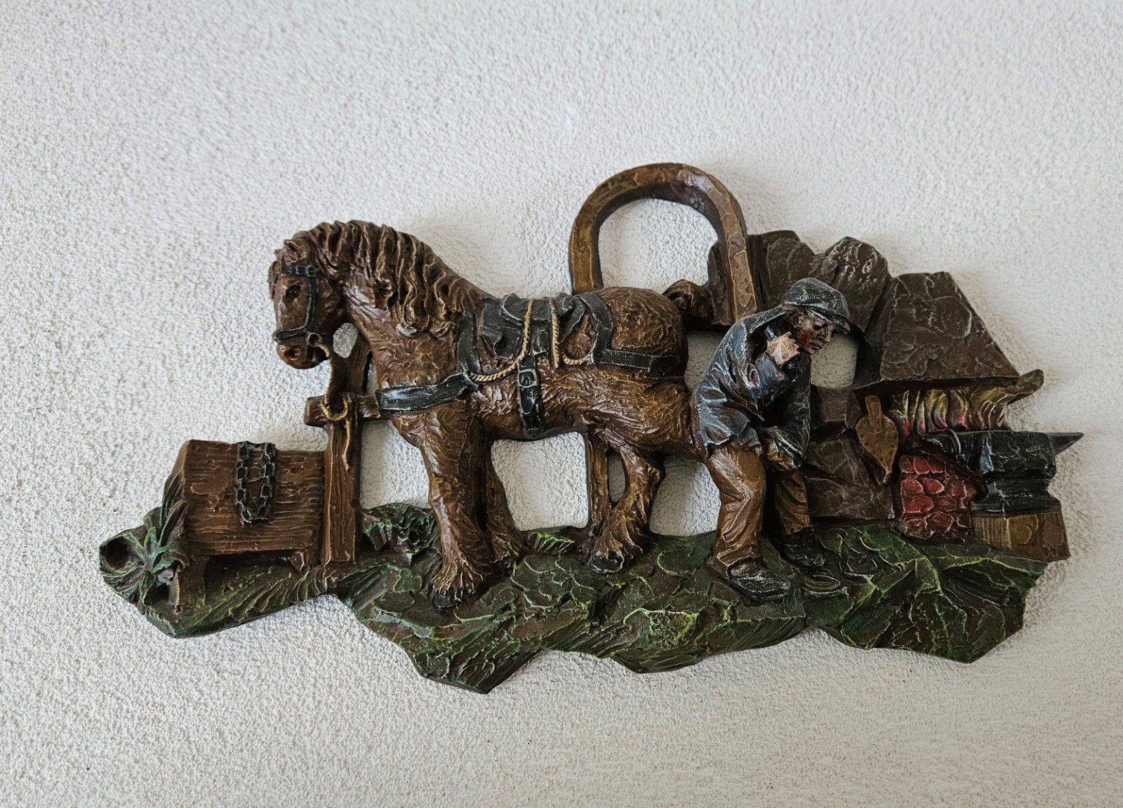 Vintage wanddecoratie: Paard en smid, Ophalen of Verzenden, Handgemaakt, Wanddecoratie, 20 - 50 cm