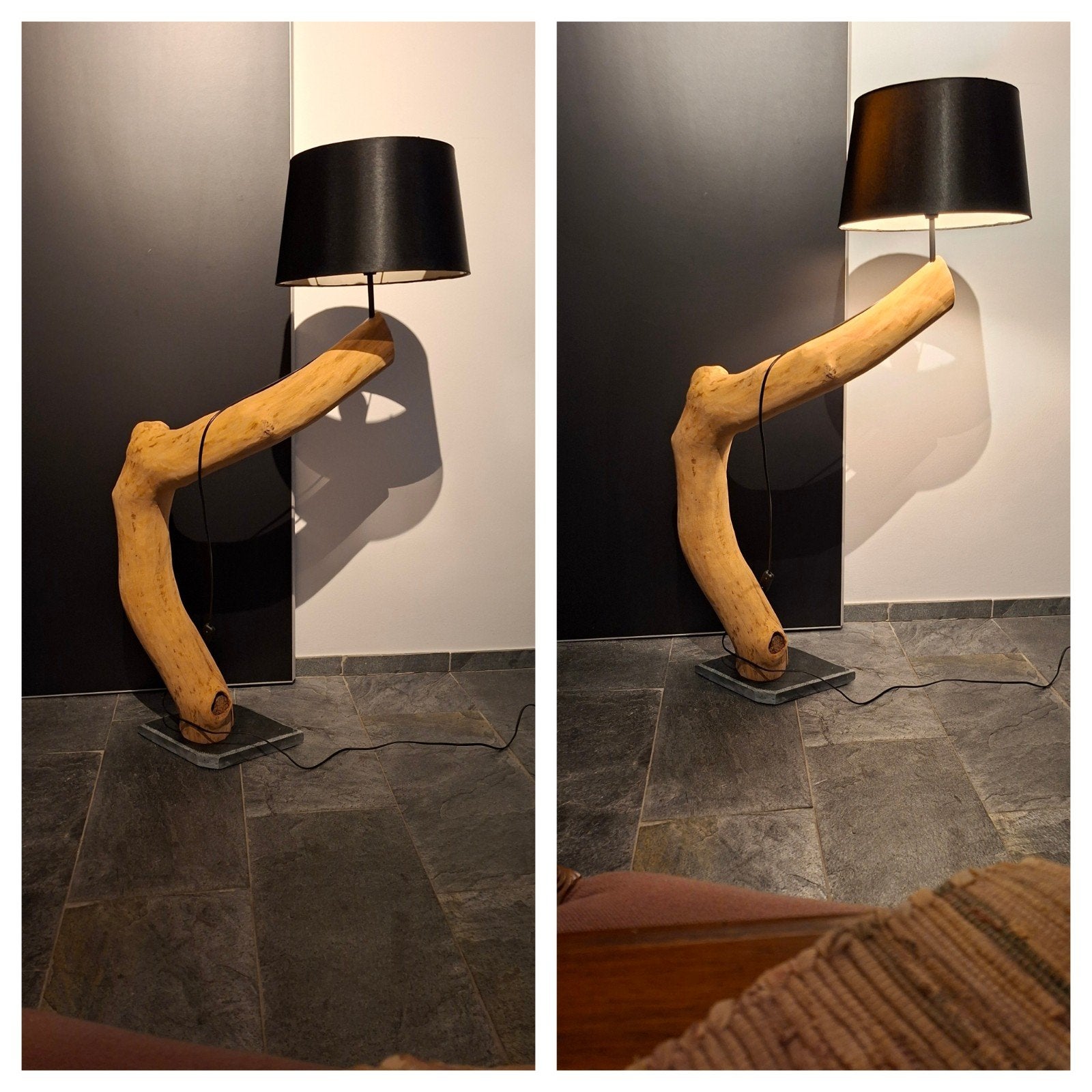 Unieke Eikenlamp op Natuursteenvoet - Sfeervol Licht, Ophalen, Gebruikt, 100 tot 150 cm, E27 (groot)