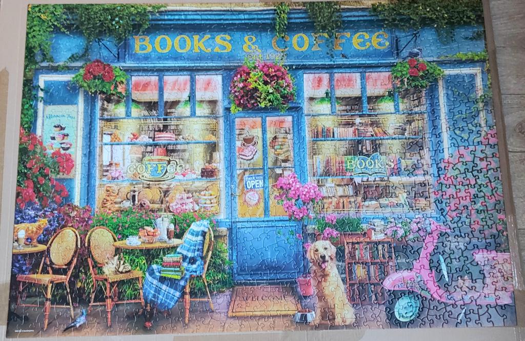 MOOIE LEGPUZZEL ZGZN"BOOKS & COFFEE"1000ST.70X50.EUROGRAPHIC, Ophalen of Verzenden, 500 t/m 1500 stukjes, Zo goed als nieuw, Legpuzzel
