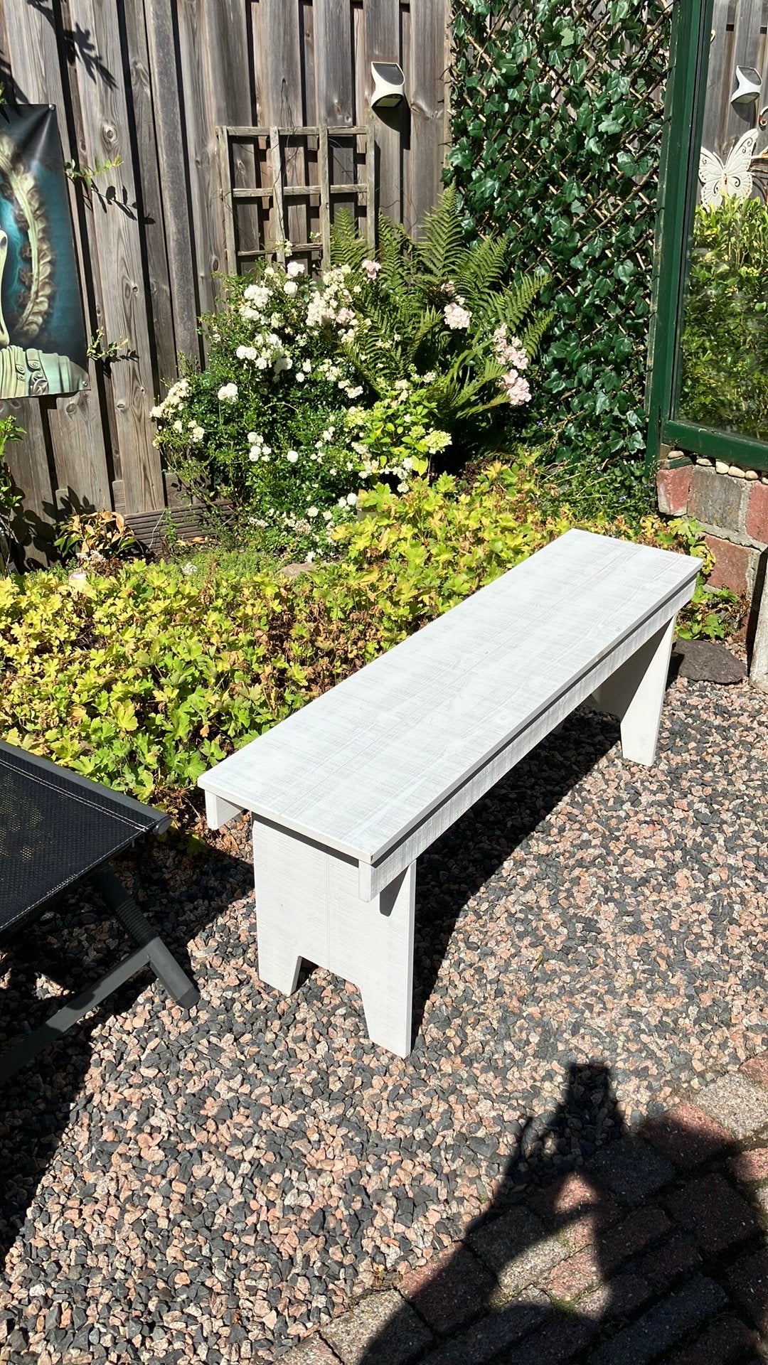Leuke witte houten bank voor binnen of buiten met kussentjes, Ophalen, Gebruikt, Wit, Eén