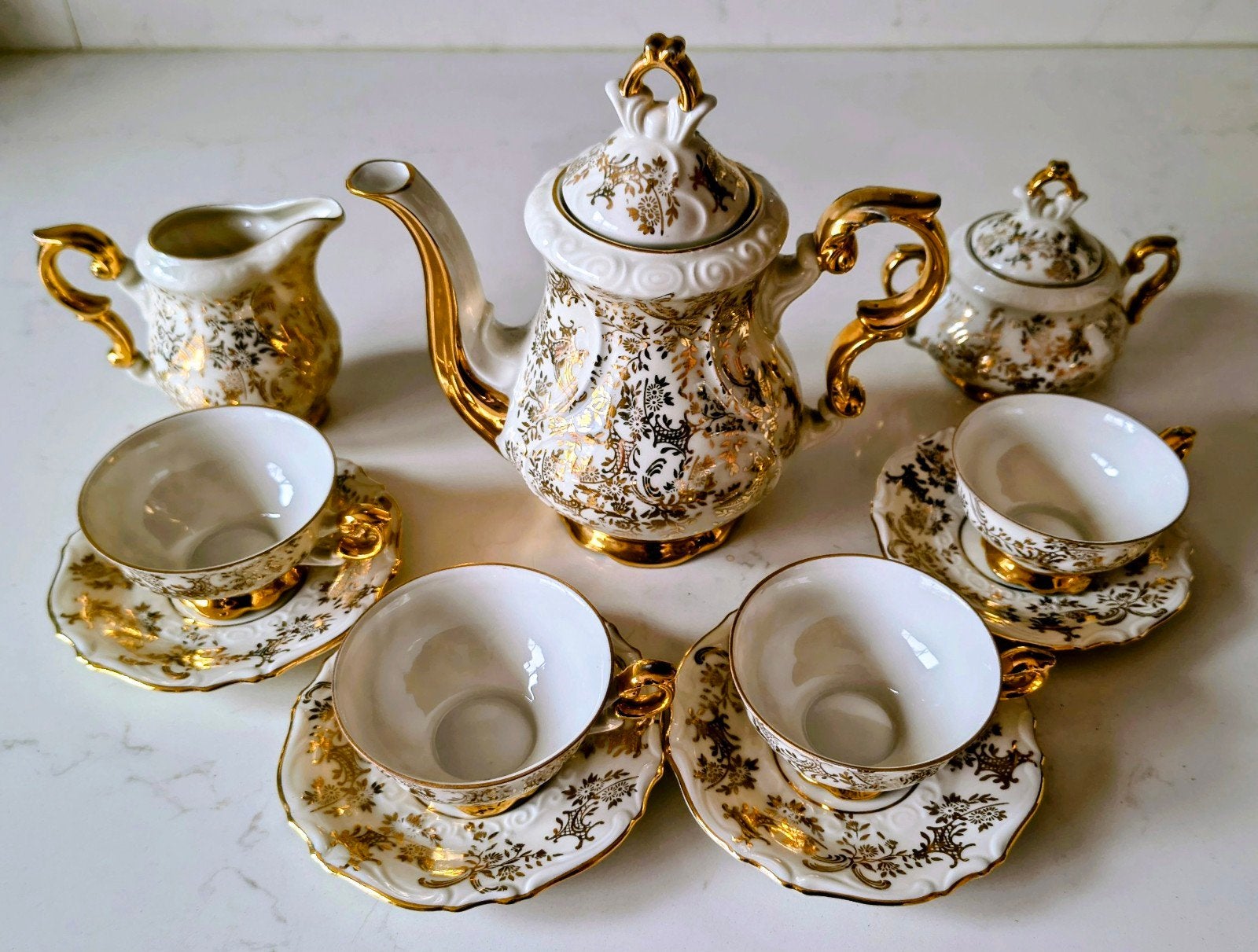 Vintage Bavaria servies met gouden decoratie, Ophalen of Verzenden