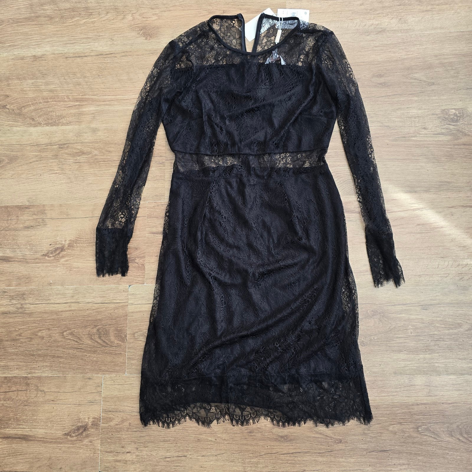 Zwarte Kanten Cocktail Feestjurk Maat XL, Kleding | Dames, Maat 38/40 (M), Zwart, Nieuw, Ophalen of Verzenden