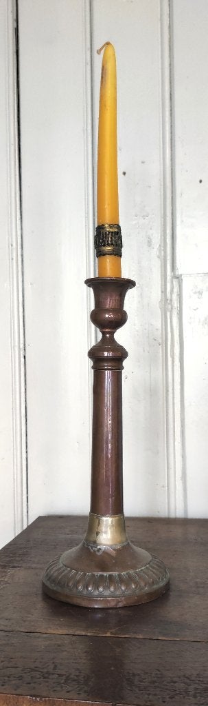 Roodkoperen antieke kandelaar circa 1900, Ophalen of Verzenden, Koper of Brons