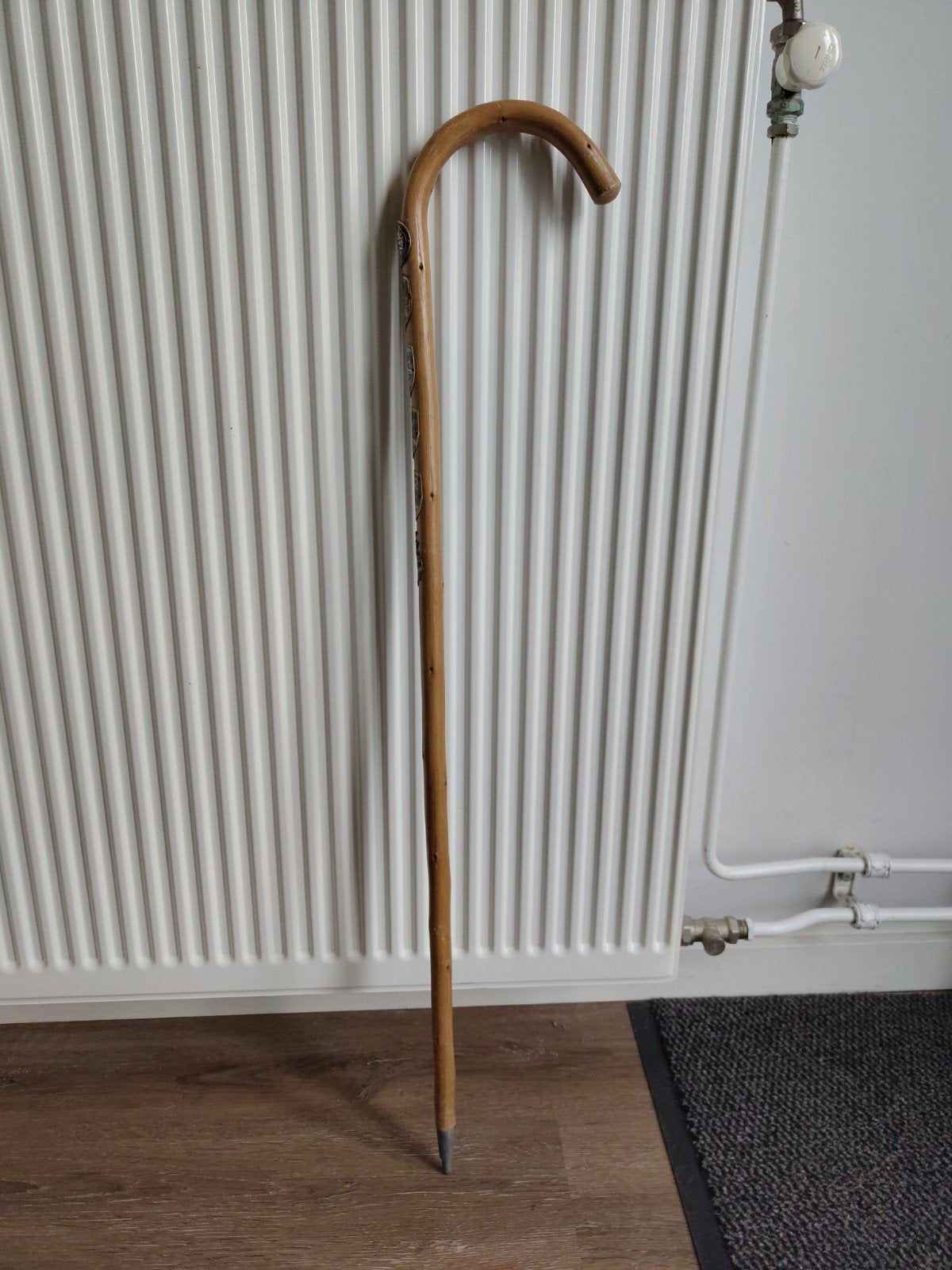 Vintage wandelstok uit Oostenrijk met schildjes, Diversen, Ophalen of Verzenden, Gebruikt