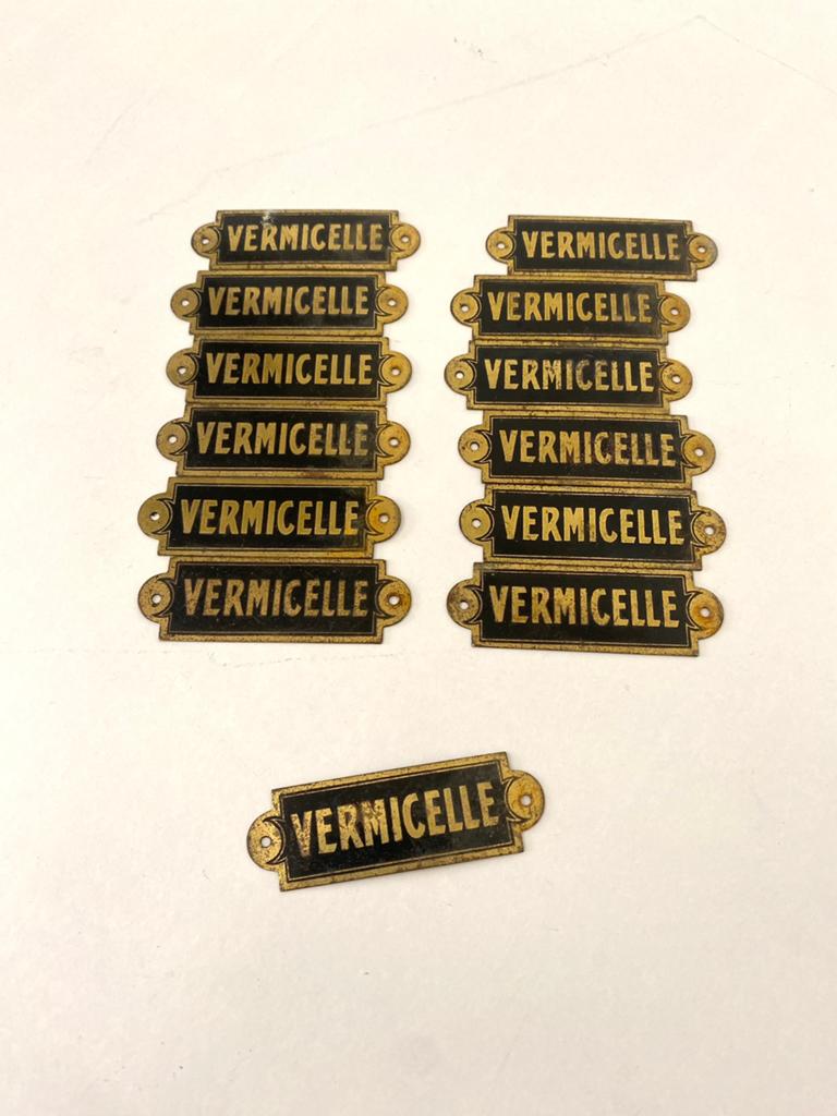 Oude bordjes vermicelli voorraad kast kruidenier winkel, Antiek en Kunst, Ophalen of Verzenden