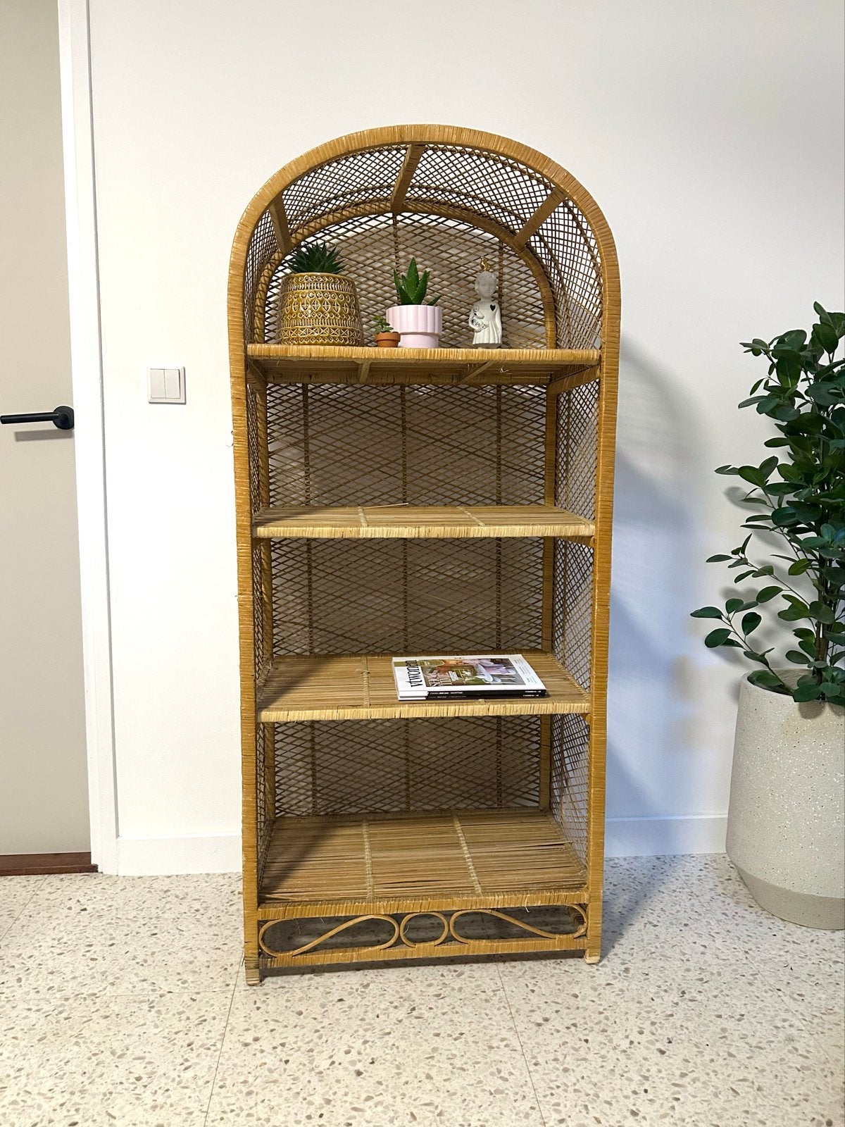 Vintage Boogkast Rieten Kast - Bohemian Stijl Boekenkast, Ophalen, Gebruikt