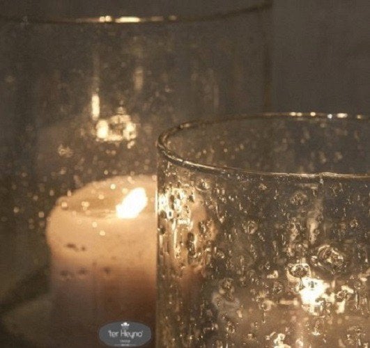 Windlicht bubbles cilinder L glazen stoer sober landelijk, Verzenden, Nieuw, Glas