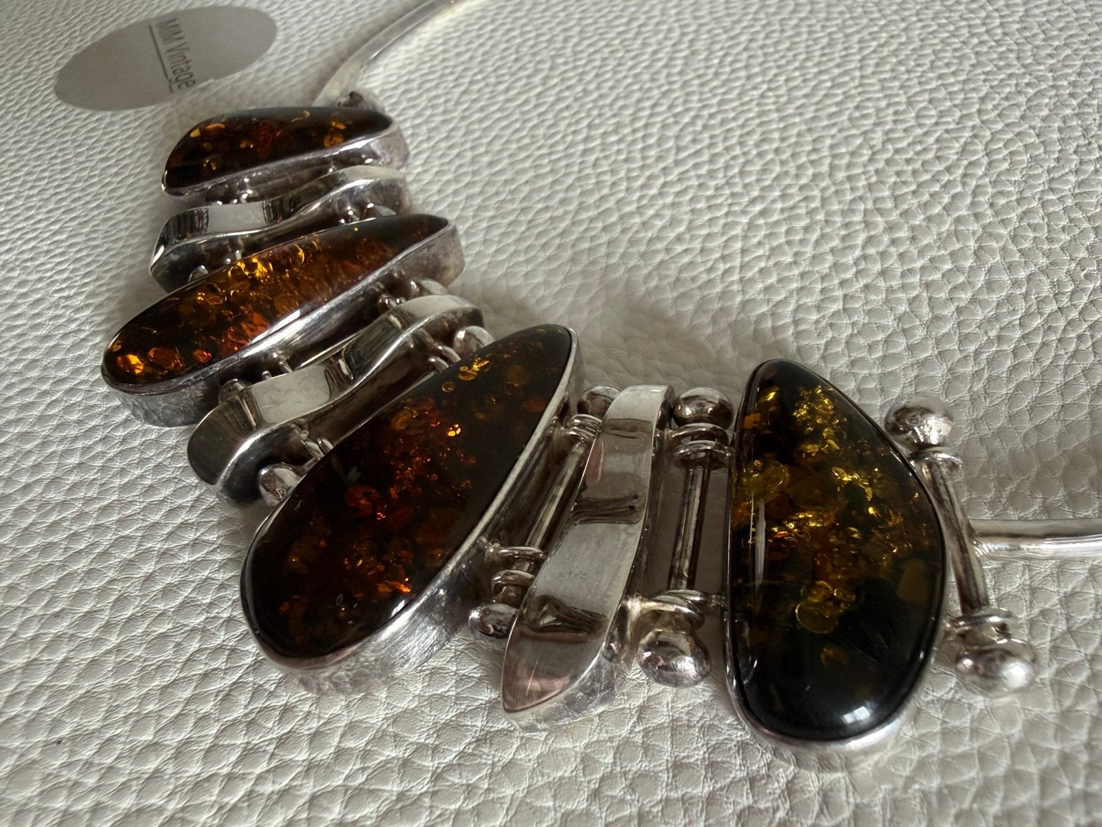 H040/ Prachtige Zilveren Bijzondere Zeldzame AMBER ketting, Gebruikt, Verzenden, X, Zilver