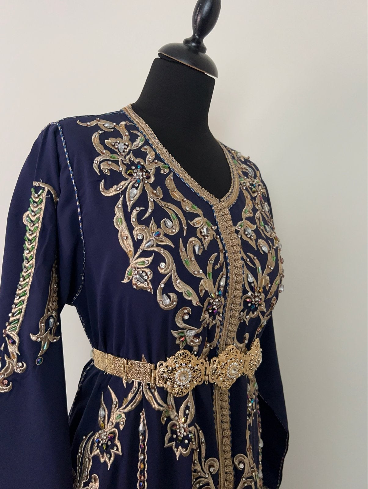 Prachtige Marokkaanse Kaftan - Donkerblauw met Gouden Borduu, Maat 38/40 (M), Blauw, Nieuw, Ophalen of Verzenden