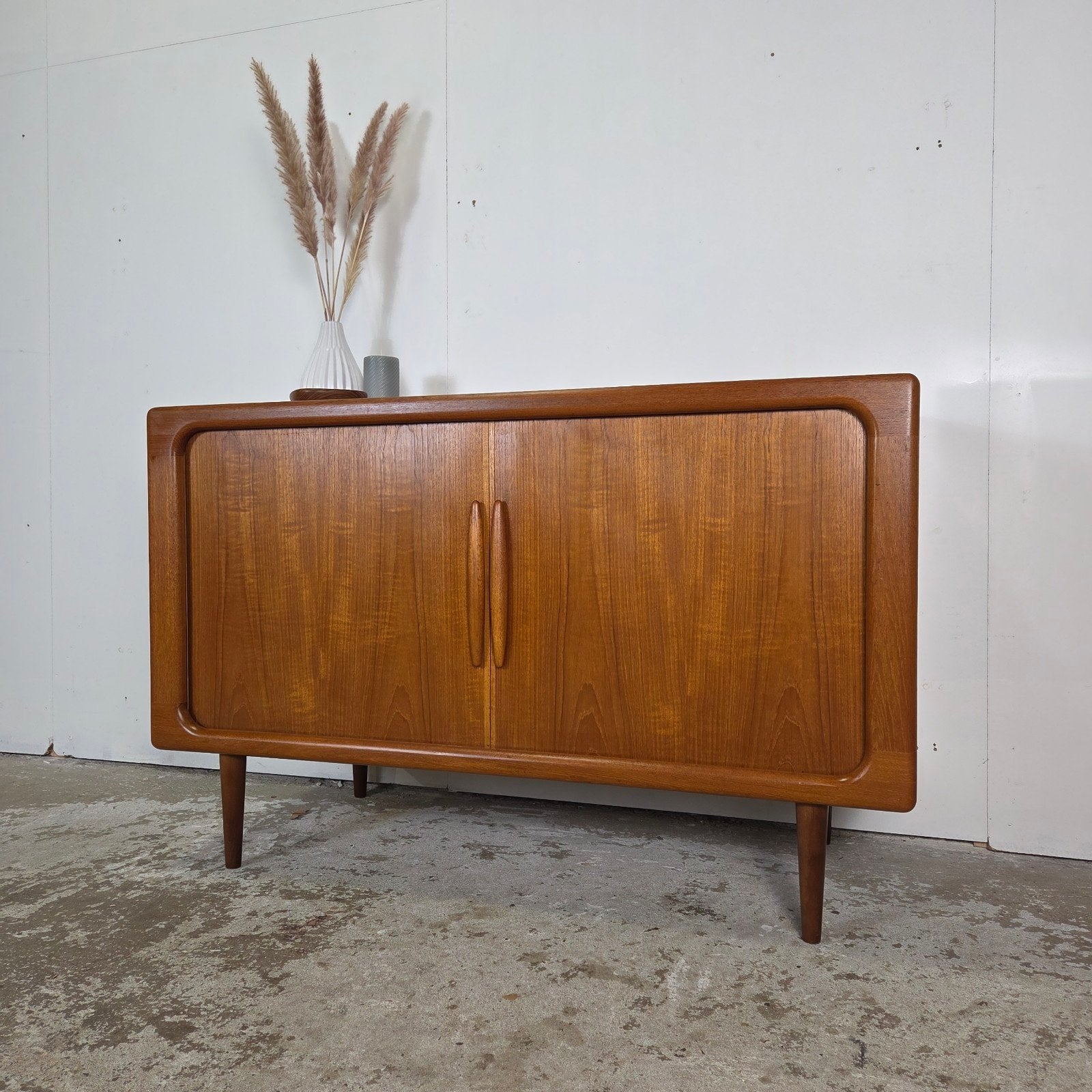 Dyrlund, vintage jaren 60 Deens dressoir tambour deuren teak, Ophalen, Gebruikt, 100 tot 150 cm, Scandinavisch, Mid Century, Danish Design