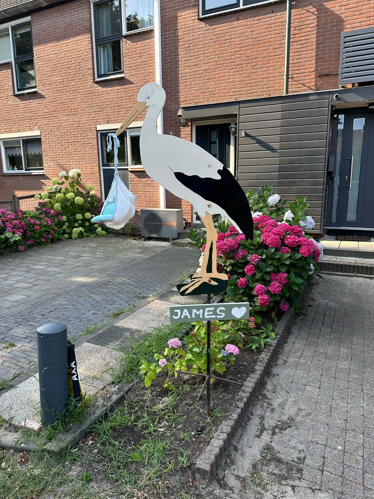 Geboortebord Ooievaar met baby - Jongen, Kinderen en Baby's, Ophalen, Gebruikt, Geboortebord