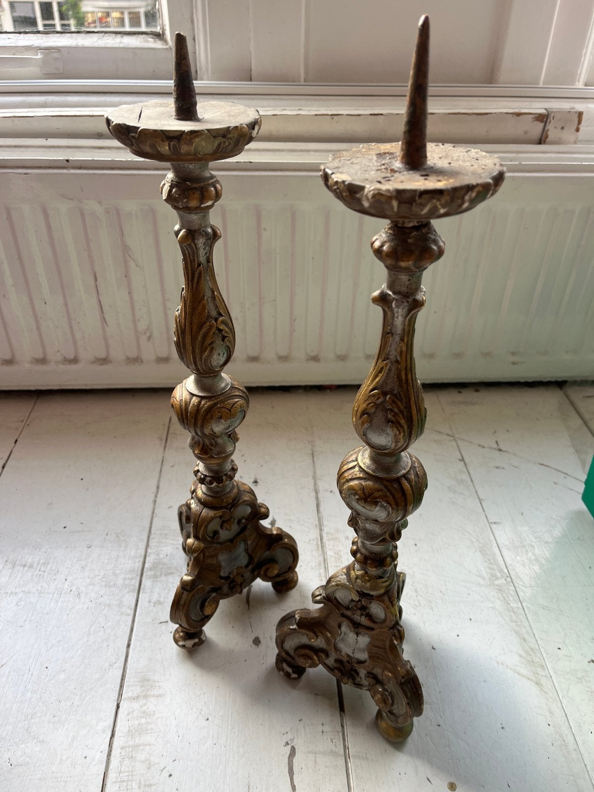 Antieke houten kandelaars - set van 2, Antiek en Kunst, Ophalen, Overige materialen