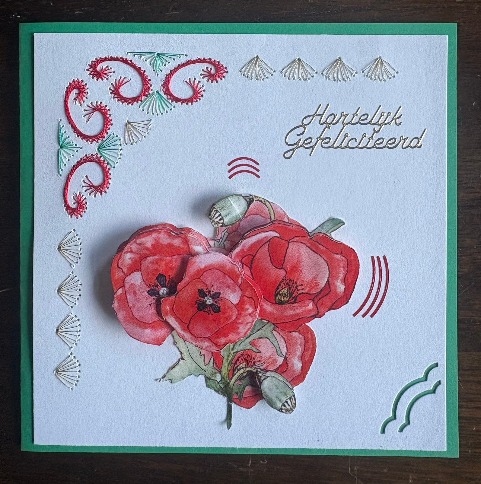 Nieuwe zelfgemaakte kaart met borduur 3D Gefeliciteerd, Hobby en Vrije tijd, Kaarten | Zelfgemaakt, Ophalen of Verzenden, Nieuw