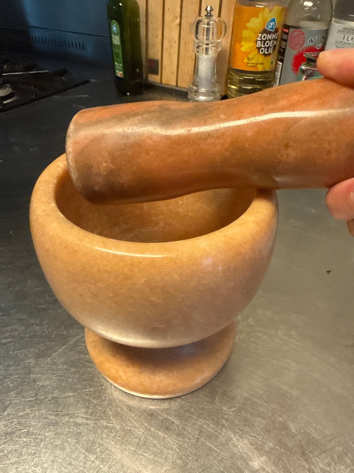 Mooie zware marmeren vijzel en stamper, 11cm diameter, Overige typen, Zo goed als nieuw, Steen/keramiek, Ophalen