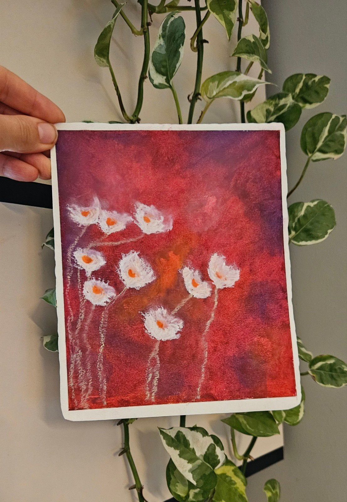 Zelfgemaakt-Bloemenpracht in Oliepastel - Set van 2 Kunstwer, Antiek en Kunst, Ophalen of Verzenden, Papier/karton, Pastel, Bloemen