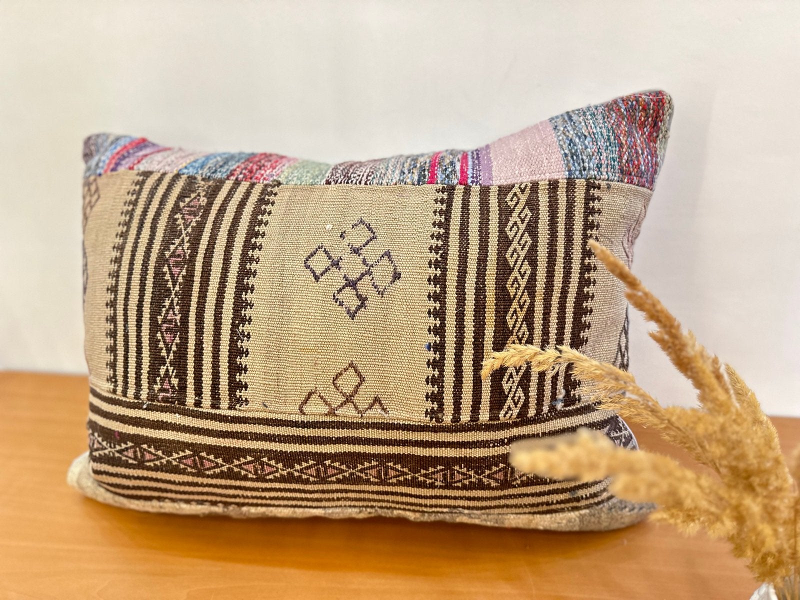Vintage Kelim Kussenhoes met vulling - 60x40 cm, Ophalen of Verzenden, Nieuw, Beige, Rechthoekig