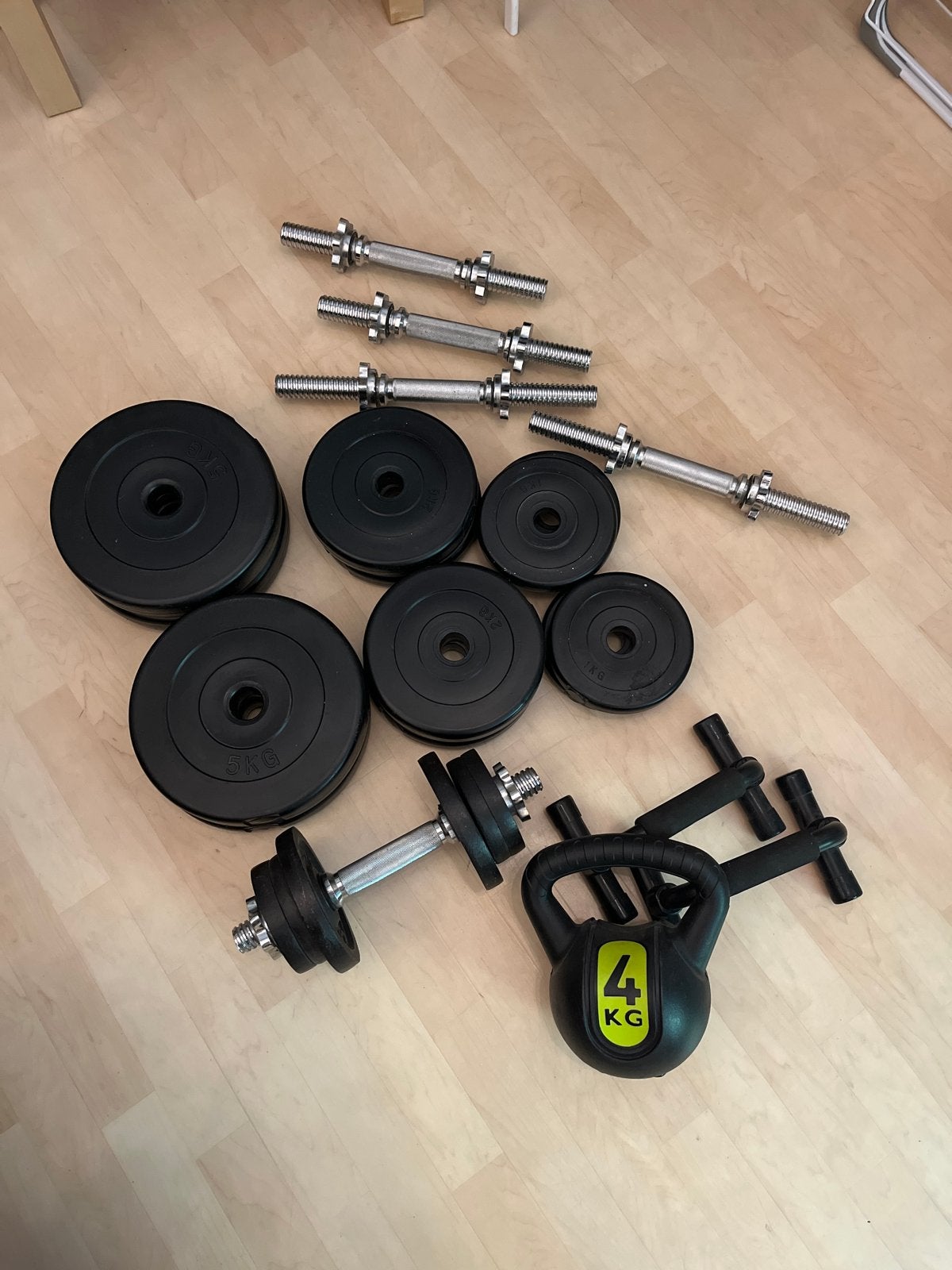 Dumbbellset met gewichten en push-up steunen, Sport en Fitness, Fitnessmaterialen, Ophalen, Gebruikt, Armen, Halterset