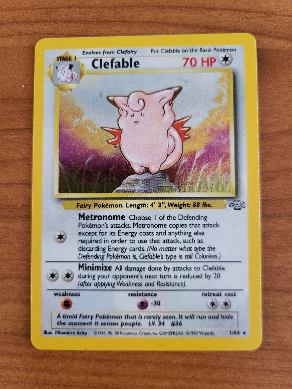 Clefable 1/64 Holo Rare (Jungle Set), Ophalen of Verzenden, Zo goed als nieuw, Losse kaart, Foil