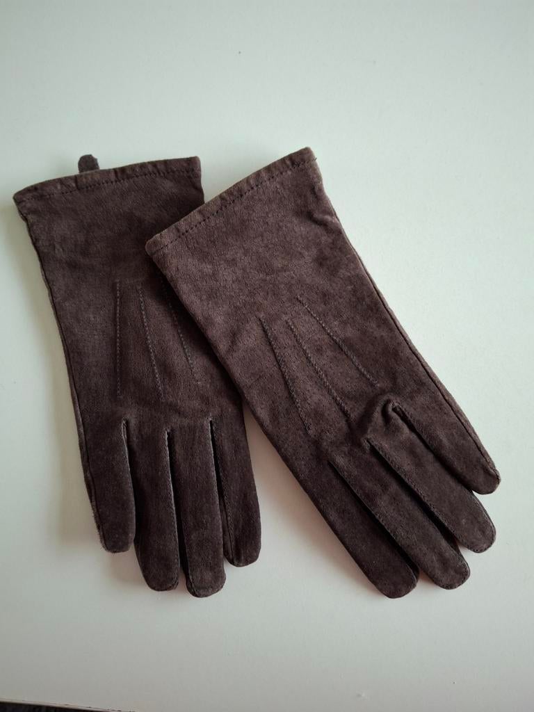 Bruine leren suède dames handschoenen., Ophalen of Verzenden, Zo goed als nieuw, Handschoenen