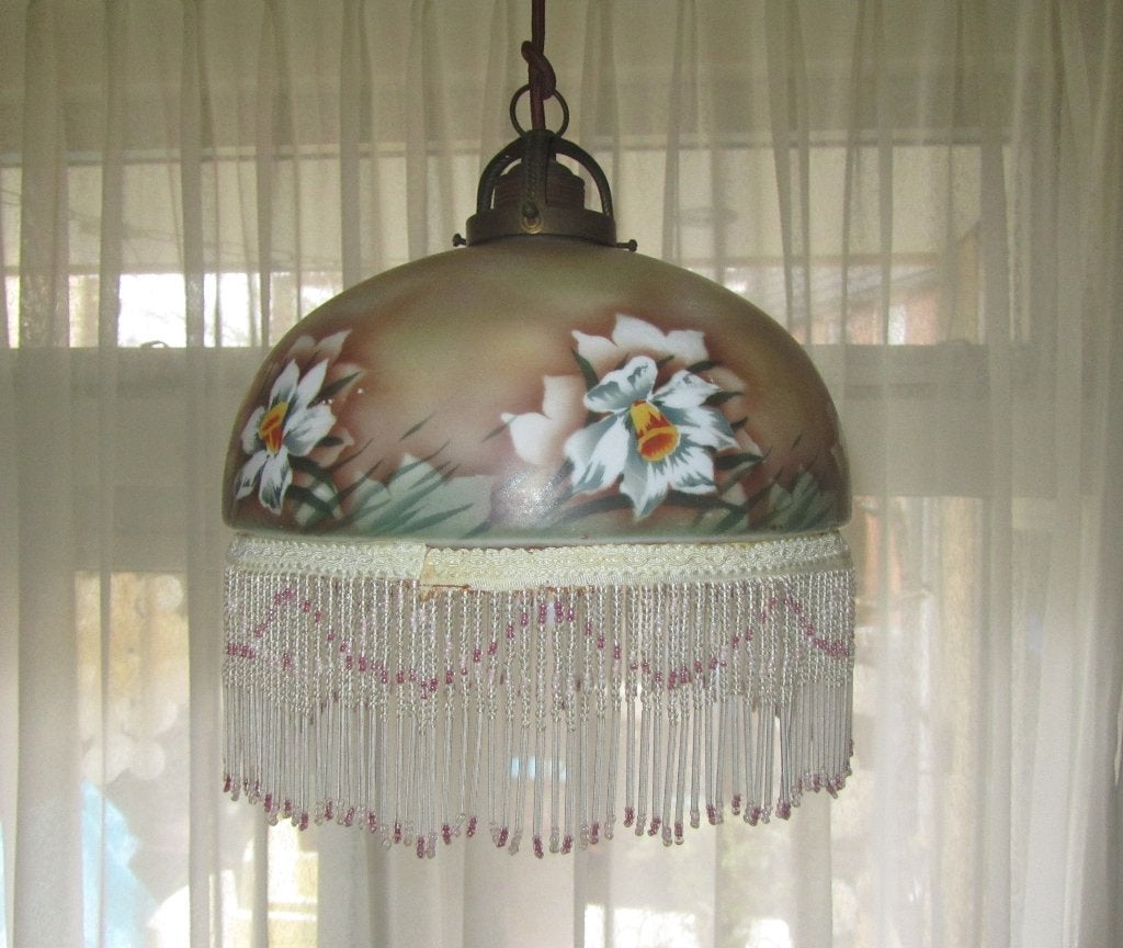 Antieke hanglamp met Narcis decor, Ophalen of Verzenden
