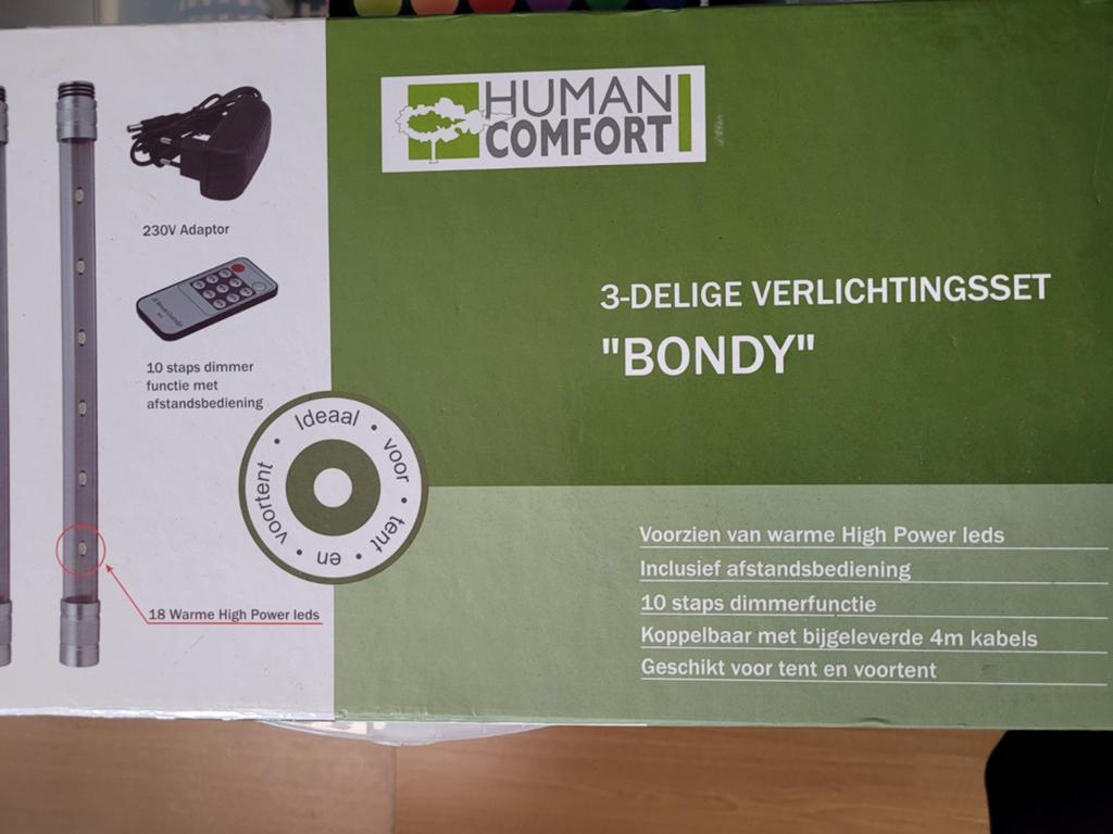 Human Comfort Bondy 3-delige verlichtingsset, Caravans en Kamperen, Kampeeraccessoires, Ophalen of Verzenden, Gebruikt