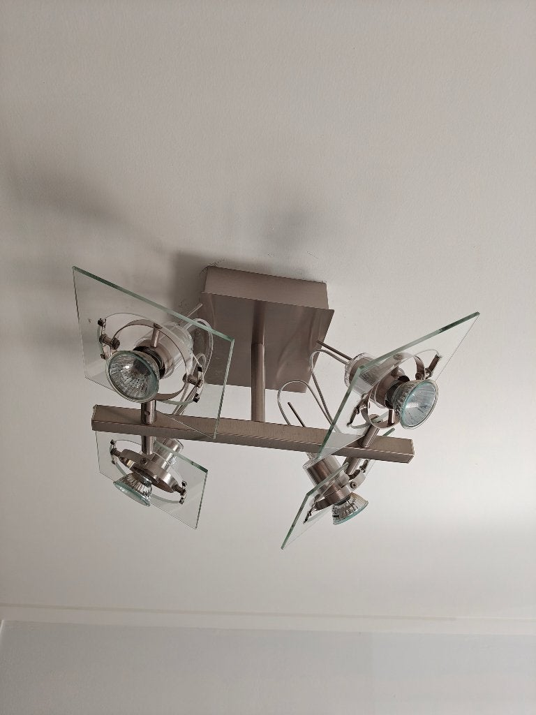 IKEA Fuga plafondlamp industrieel (2x) + 5 extra GU10 spots, Ophalen, Zilver, Gebruikt, GU10