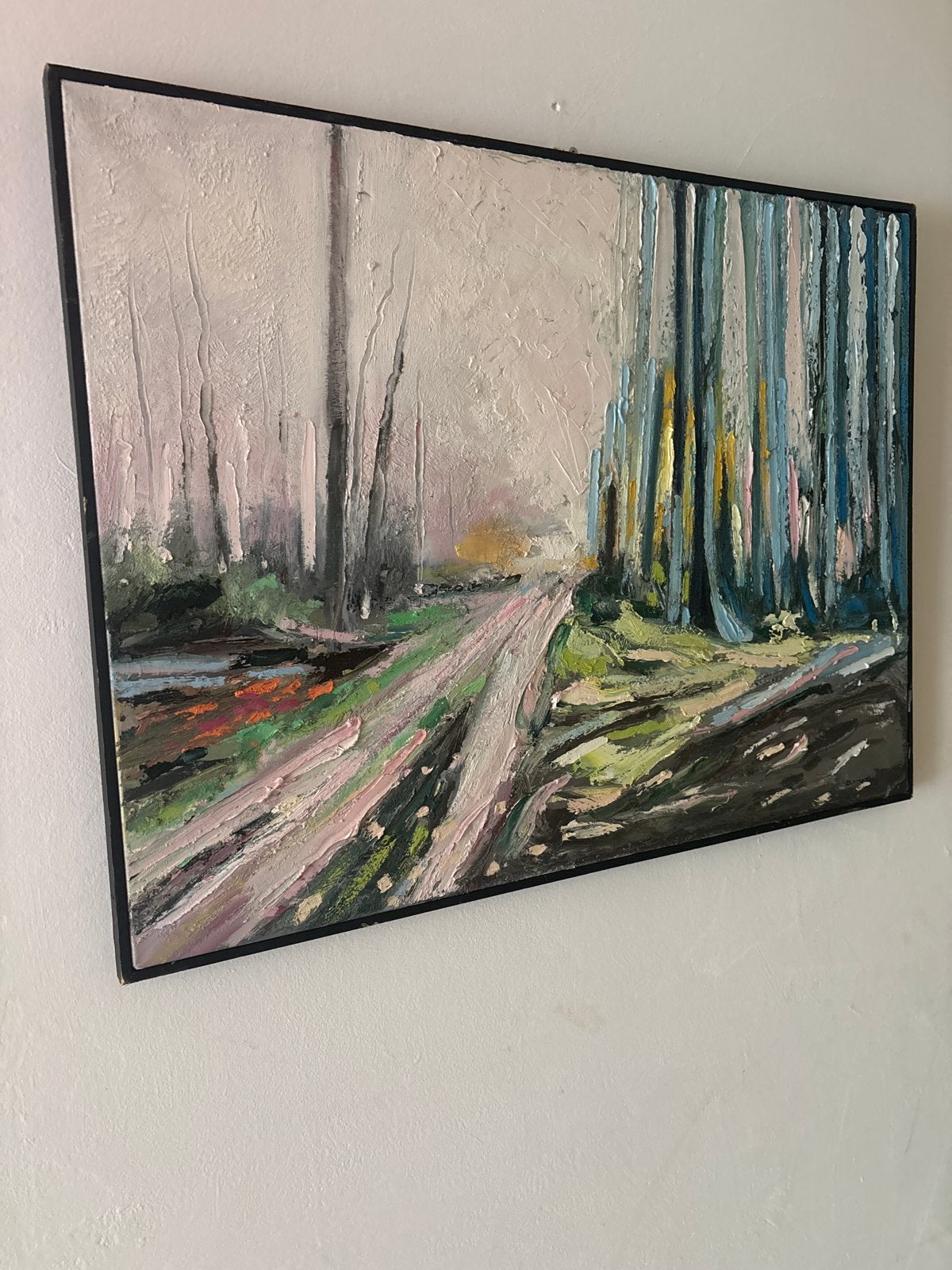 Schilderij: Mysterieus Boslandschap met Paden, Ophalen, Doek, Impressionistisch, Gesigneerd
