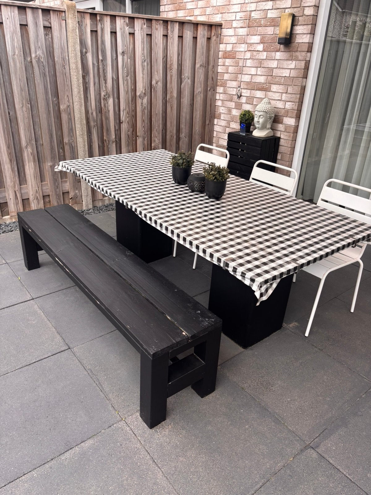 Tuin tafel met bank en stoelen, Ophalen, Zo goed als nieuw, Bank