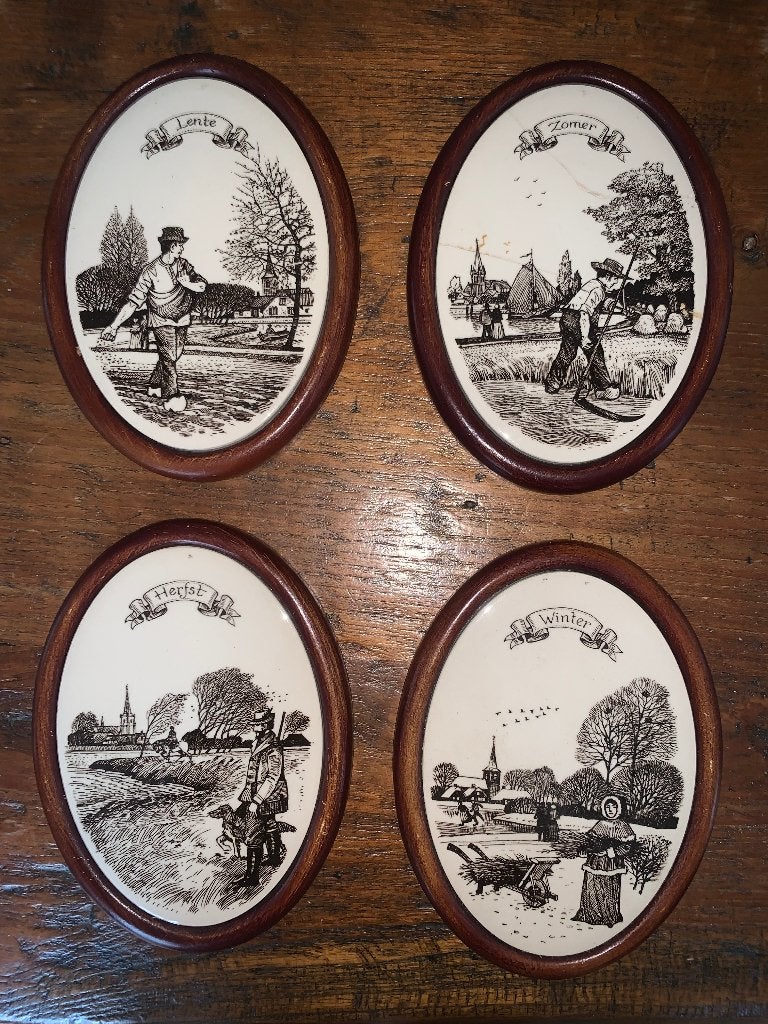 4x wandtegel keramiek decoratie ingelijst wandversiering, Minder dan 50 cm, Gebruikt, Oorspronkelijke maker, Overige typen