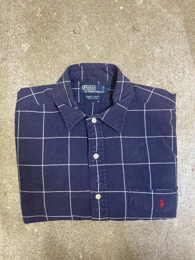 Ralph Lauren Overhemd – L - Darkblue White Blocked– Red pony, Kleding | Heren, Blauw, Ralph Lauren, Ophalen of Verzenden, Zo goed als nieuw