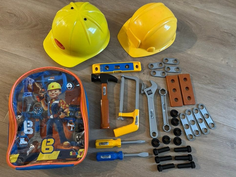 Bob de Bouwer gereedschapset met helmen en rugzak, Ophalen of Verzenden, Zo goed als nieuw, Knutselen