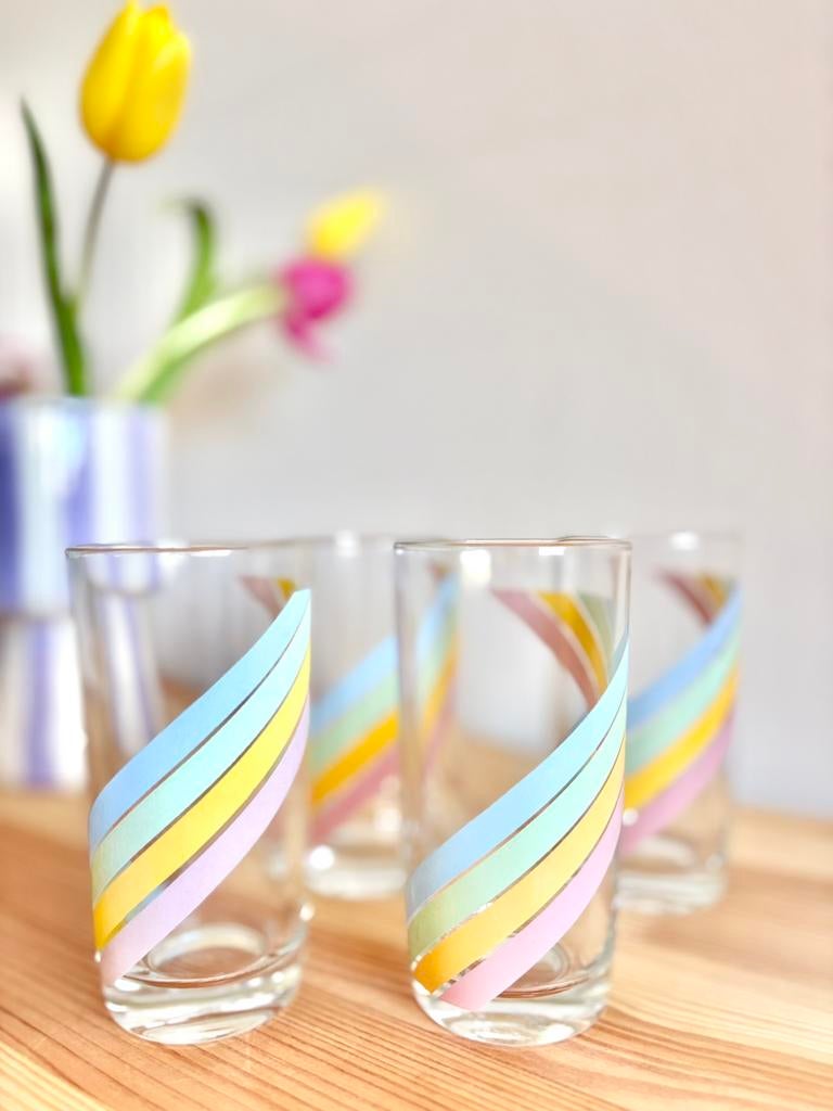 Vintage longdrink glazen (regenboog / Nutella), Ophalen of Verzenden