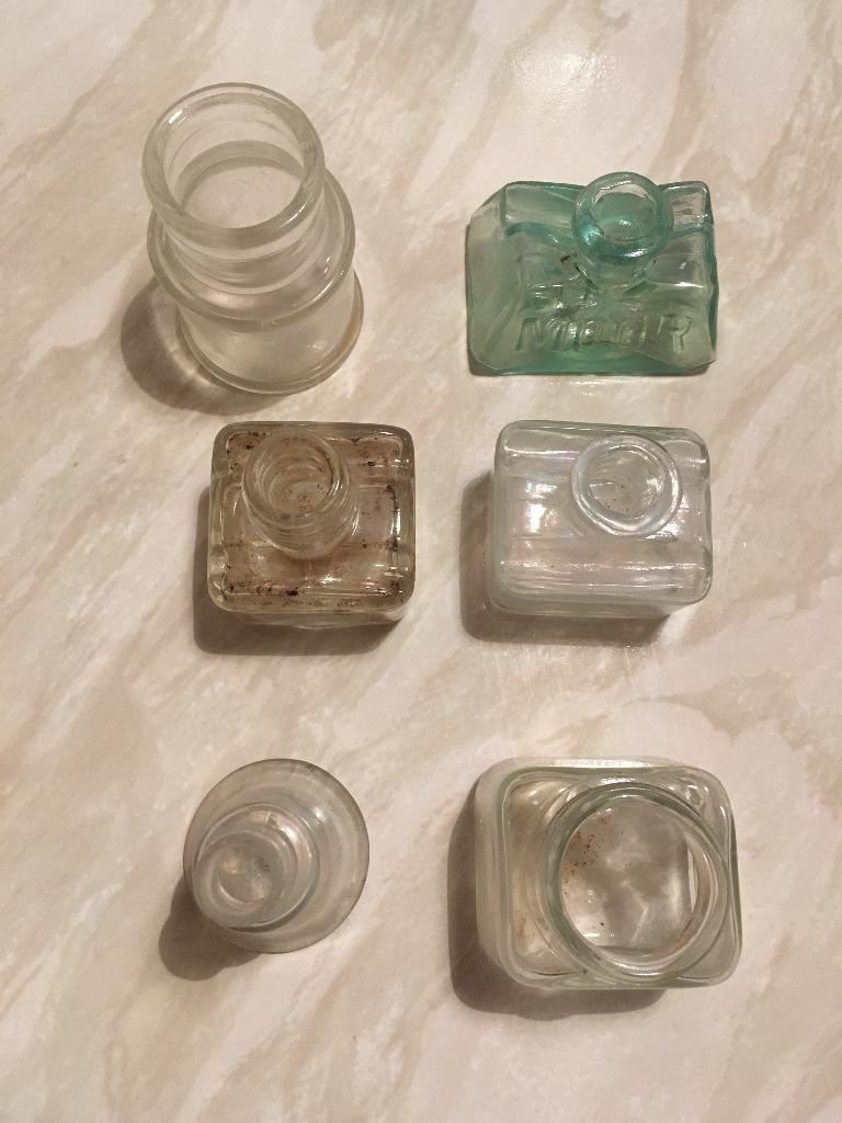 inktpotjes glas 6 stuks flesjes verzameling diverse, Ophalen of Verzenden