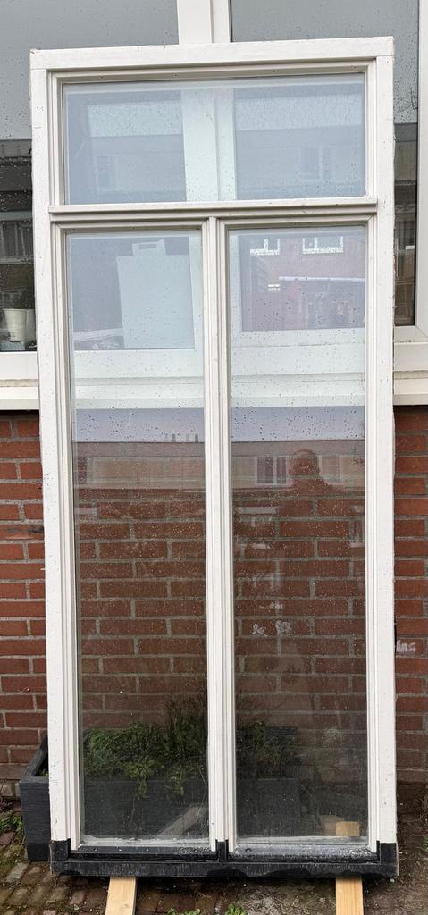Hardhouten kozijn, HR++ glas, kunststof dorpel, 217x93x11 cm, Kunststof, Raamkozijn, Zo goed als nieuw, 150 tot 225 cm