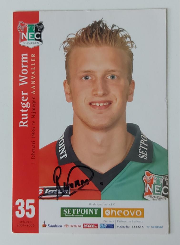 NEC Nijmegen spelerskaart Rutger Worm (gesigneerd), Verzenden, Gebruikt, Overige binnenlandse clubs, Spelerskaart