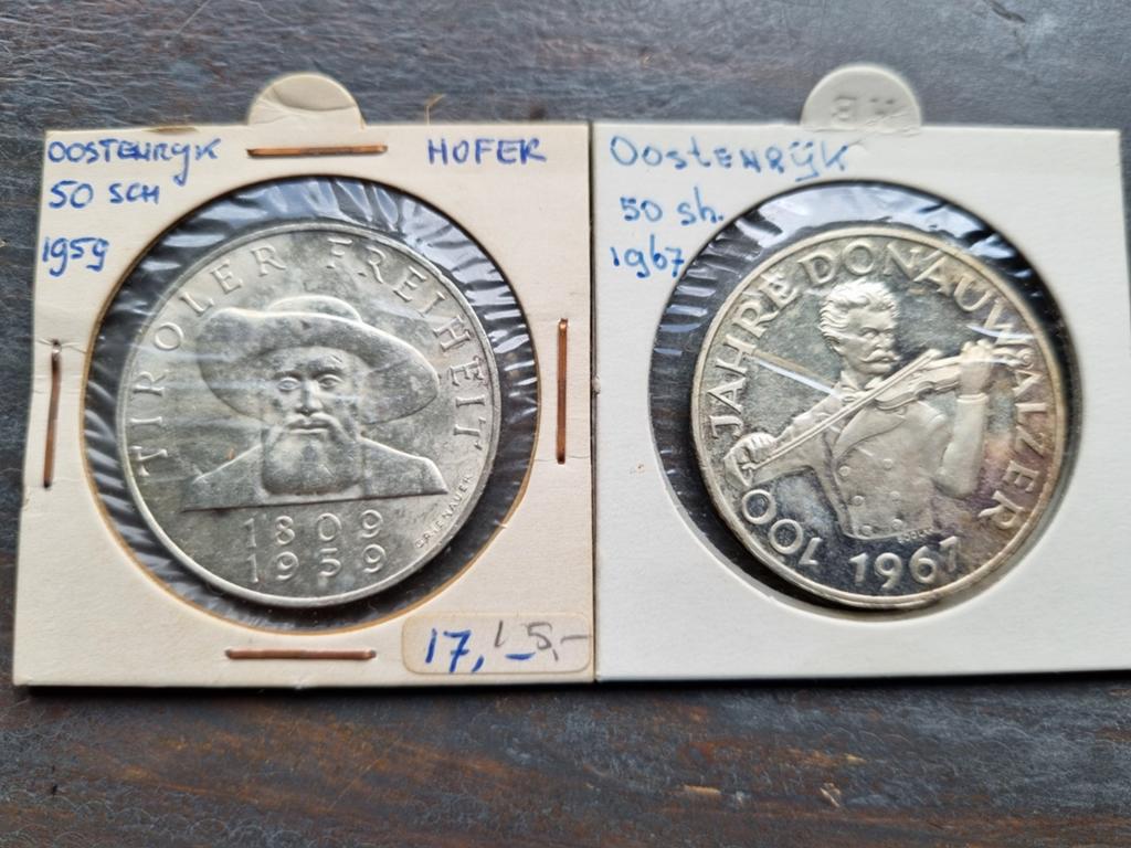 2x 50 schilling 1959 en 1967 zilver, Ophalen of Verzenden, Oostenrijk, Zilver