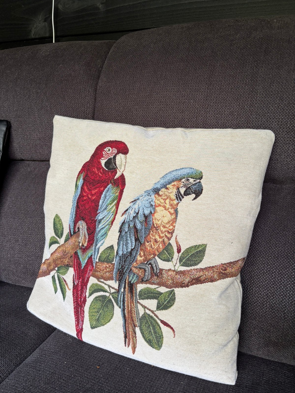 Kussen + hoes ara blauw geel groen rood, Ophalen of Verzenden, Zo goed als nieuw, Blauw, Vierkant