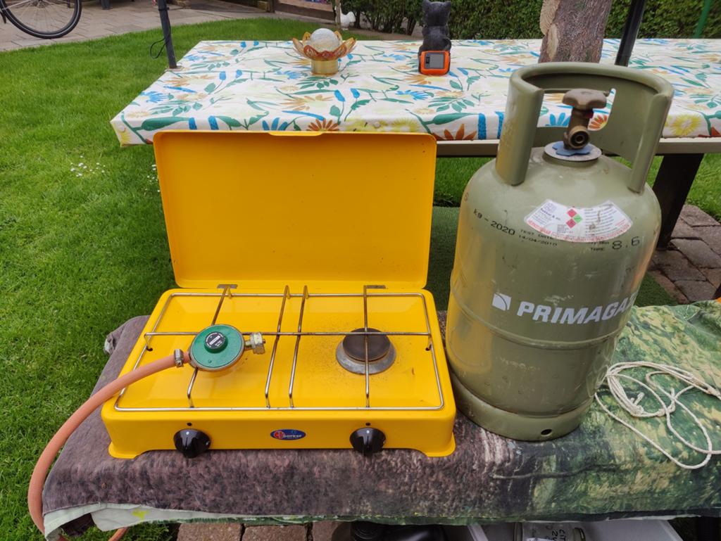2 pits Parker camping gasstel/ reduceer / halfvolle fles gas, Caravans en Kamperen, Kampeeraccessoires, Ophalen, Gebruikt