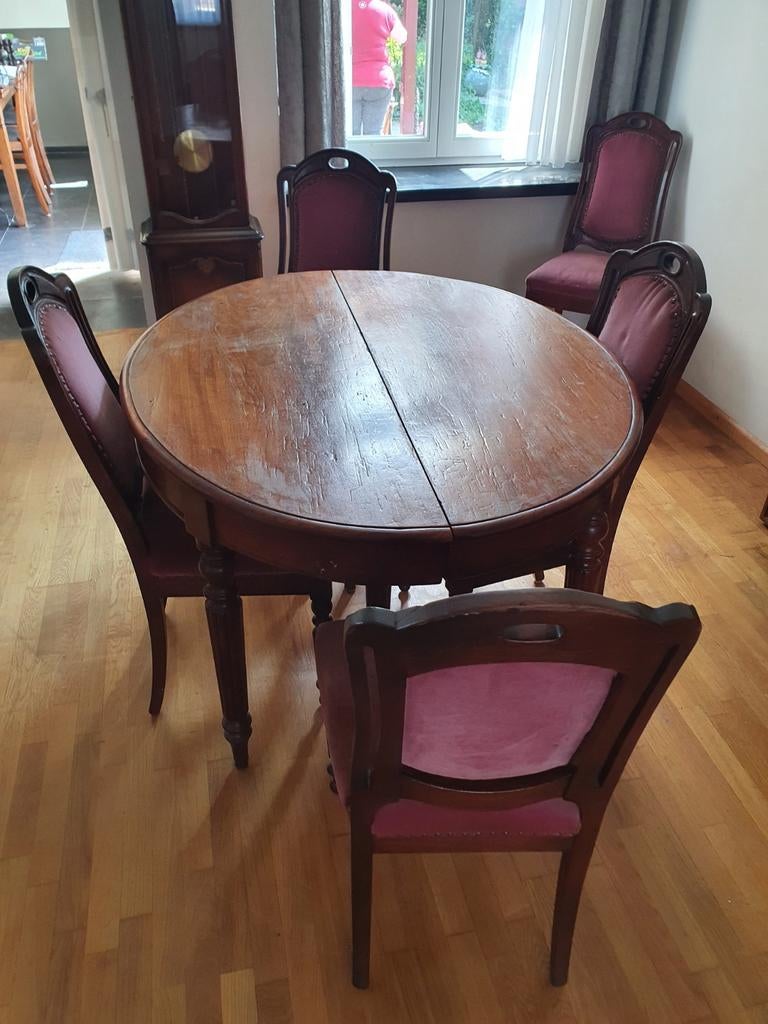 Antieke tafel met 5 stoelen, Ophalen, Gebruikt, 4 tot 6 stoelen
