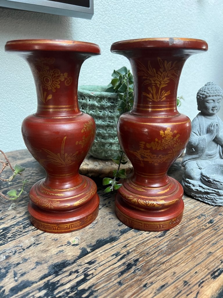 Chinese handbeschilderde vintage kandelaar set hout, Verburgt Vintage, Gebruikt, Meerkleurig, Overige merken