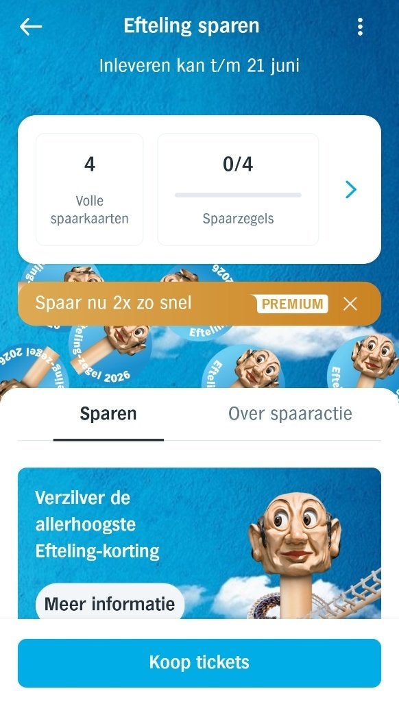 AH Efteling zegels €14,00 korting per persoon ruilen, Drie personen of meer, Kortingskaart