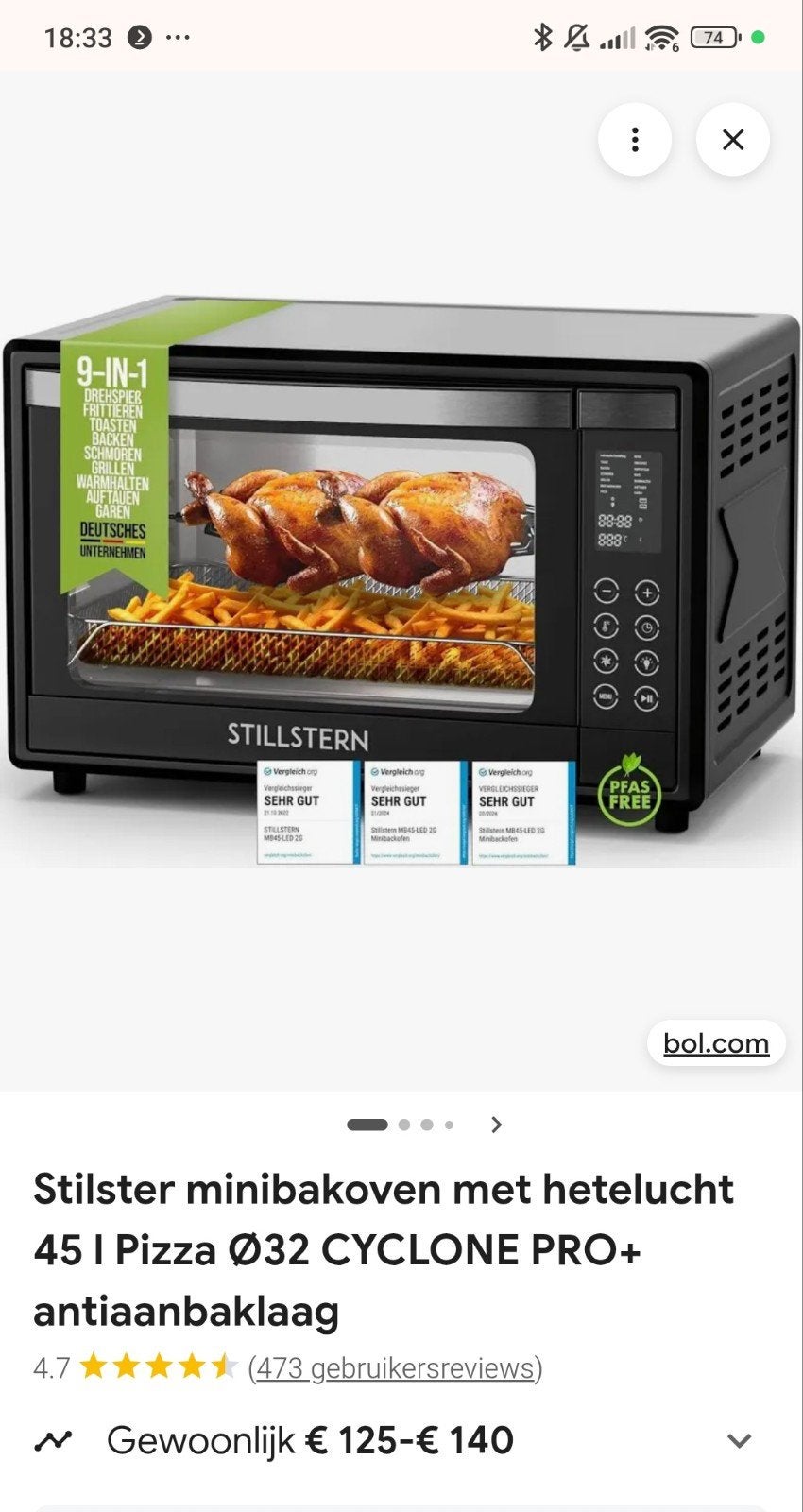 Stillstern Minibakoven met Hetelucht 45L Pizza Ø32 CYCLONE d, Ophalen, 45 tot 50 cm, Overige merken, Hete lucht