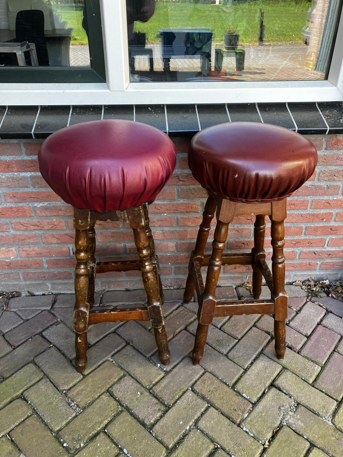 2 vintage barkrukken, Huis en Inrichting, Barkrukken, 2 krukken, Ophalen, Gebruikt, 60 tot 90 cm