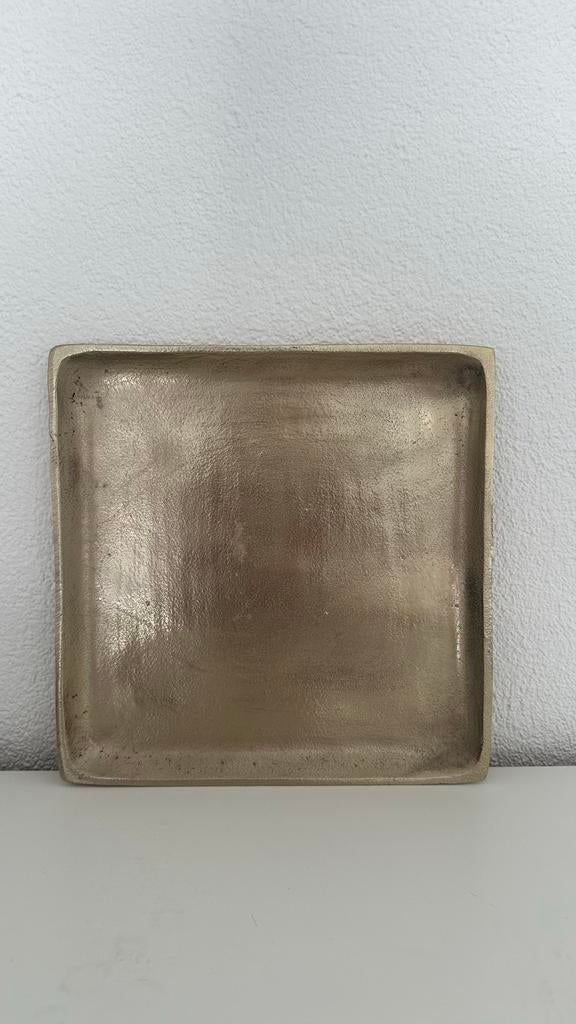 Gouden decoratieschaal vierkant, 28x28cm, Huis en Inrichting, Woonaccessoires | Dienbladen, Ophalen, Zo goed als nieuw, Vierkant
