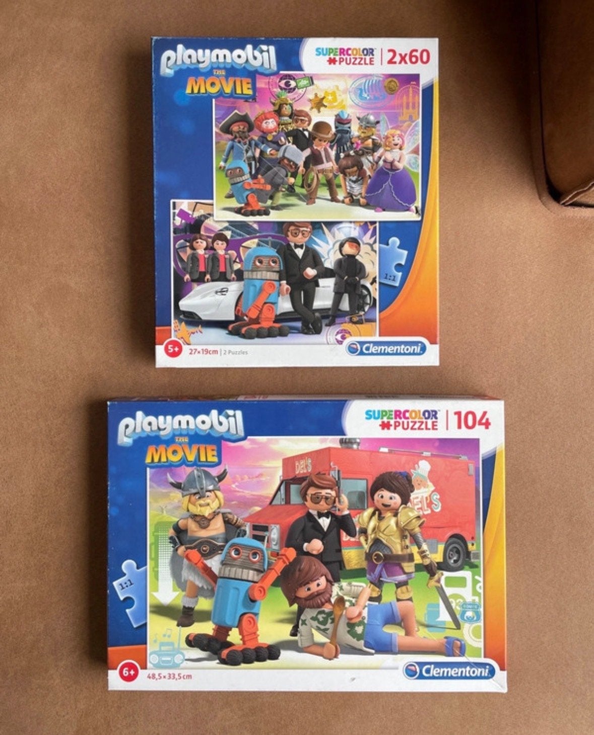 Playmobil The Movie Puzzels - 2x60 en 104 stukjes, Ophalen of Verzenden, Meer dan 50 stukjes, Gebruikt, 6 jaar of ouder
